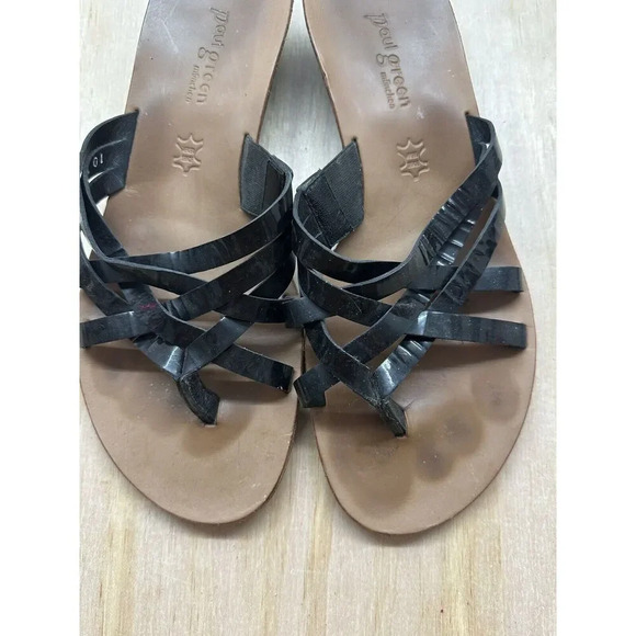 Vintage Paul Green Strappy Sandals Flats 8.5 Patent Black Leather - Picture 3 of 5